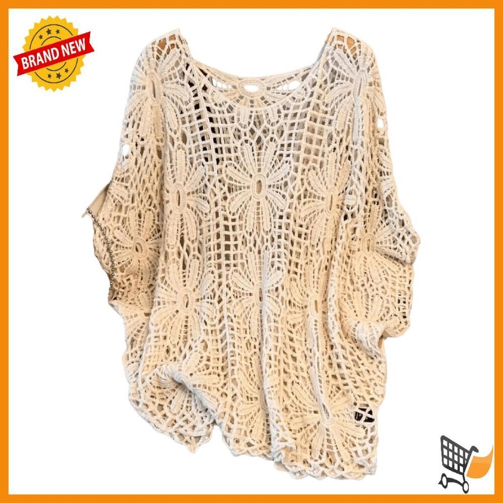 Plus Size Crochet Sweater Off Shoulder Boho Beach Cover Up
